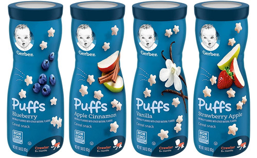Gerber Puffs Variety Pack, 1 Strawberry Apple, 1 Blueberry, 1 Apple Cinnamon, 1 Vanilla, 4 Ct