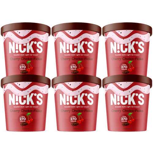 N!ck's Swedish-style Light Ice Cream, Cherry Choka-fläka, Pint (6 Count)