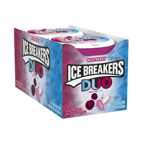 Ice Breakers, Duo Raspberry Flavored Sugar Free Breath Mints, 1.3 Oz, Tins (8 Count)