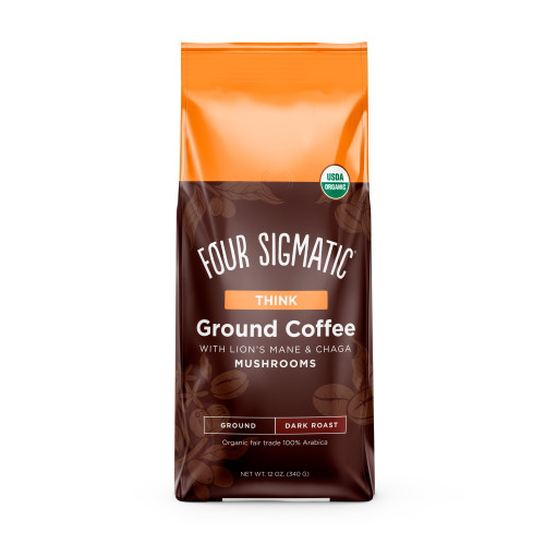 Four Sigmatic Think Organic Ground Coffee, Mental Focus, Dark Roast, 12 Oz.
