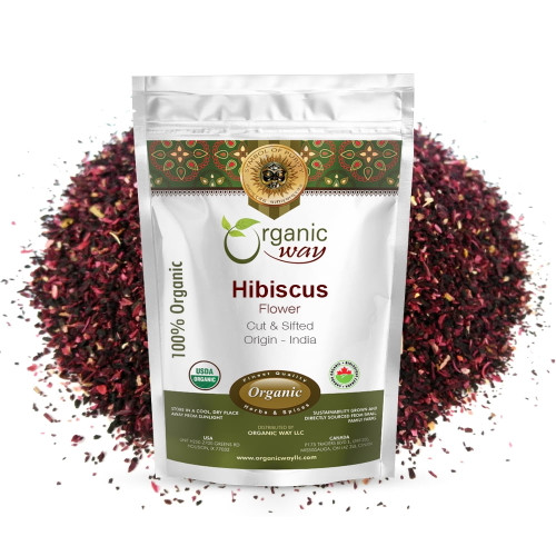 Organic Way Dried Hibiscus Flower Cut & Sifted (hibiscus Rosa-sinensis) | Herbal Tea - Organic & Kosher Certified | Raw, Vegan, Non Gmo & Gluten Free | Usda Certified | Origin - India (1lbs / 16oz)