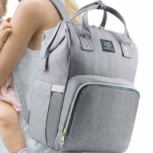 Land Baby Diaper Bag Backpack, Large Capacity Travel Waterproof Nappy Bags, Nursing Bag For Baby Solid Print/gray Insulated Pockets, Solid Gray Print