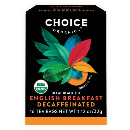 Choice Organics Decaf English Breakfast Tea, Decaffeinated, Black Tea Bags, 16 Count