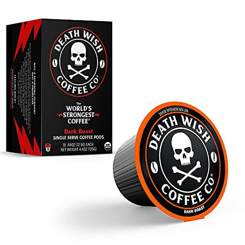 Death Wish Death Cups [10 Count] Single Serve Coffee Pods, World's Strongest Coffee, Dark Roast, Capsule Cup, Usda Certified Organic, Fair Trade, Arabica And Robusta Beans