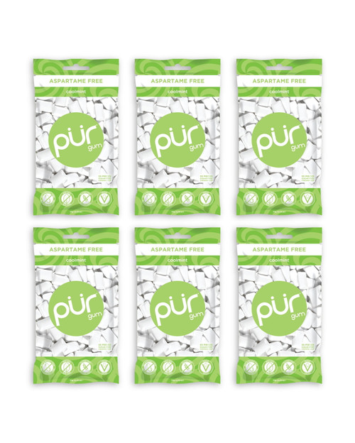 Pur Gum Sugar Free Chewing Gum With Xylitol - Natural Coolmint Flavor - 55 Pieces (pack Of 6)