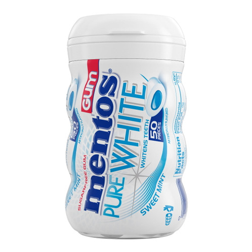 Mentos Pure White Sugar Free Chewing Gum Pieces Sweet Mint, 50 Pieces