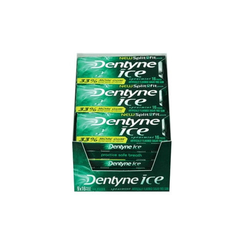 Dentyne Ice New Split2fit Sugar Free Spearmint Gums - 16 Ea, 9 Pack
