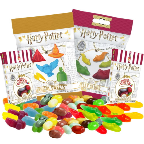 Harry Potter Candy Assortment Variety Pack, Bertie Botts Every Flavored Beans, Character Shaped Gummy Sweets, And Fruit-flavored Jelly Slugs, Individually Bagged Candies, Pack Of 4, 2.1 Ounces