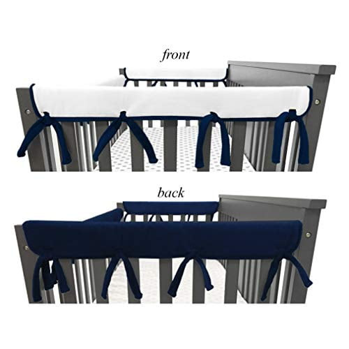American Baby Company Supreme 2 Pack Heavenly Soft Chenille Reversible Crib Rail Cover For Side Rails, Navy And White, Narrow For Rails Measuringup To 8" Around