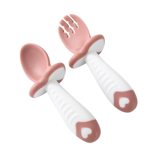 Realyc 2pcs/set Spoon Fork Round Head Design Anti-slip Food Grade Material Children Spoon Fork Set For Household