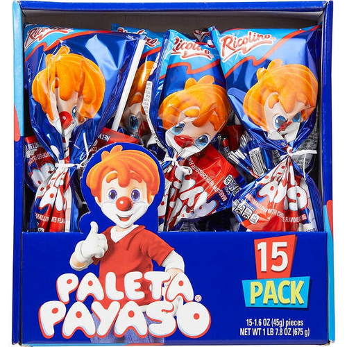 Ricolino Paleta Payaso Marshmallow Lollipop, 1.6 Oz, 15 Ct