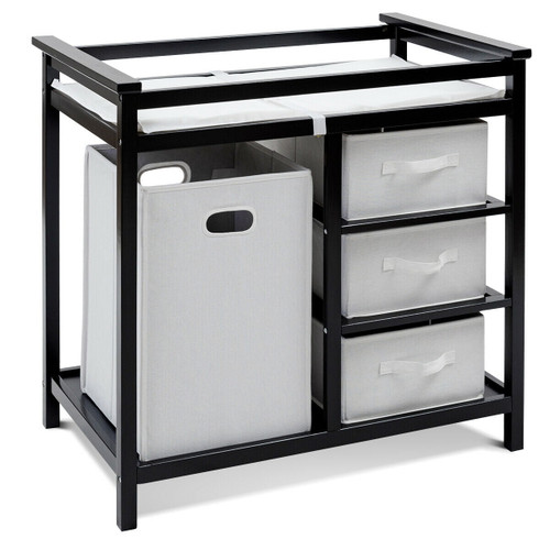 Costway Black Infant Baby Changing Table W/3 Basket Hamper Diaper Storage Nursery
