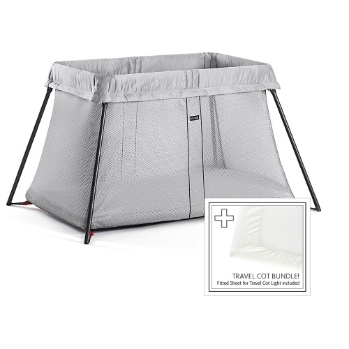 Babybjorn Travel Crib Light Silver And Fitted Sheet Bundle Pack