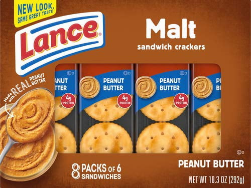 Lance Sandwich Crackers, Malt With Peanut Butter, 8 Ct Box