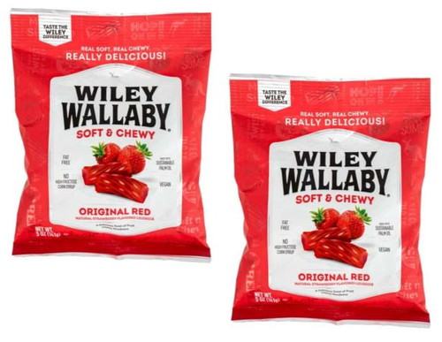Cgt Wiley Wallaby Classic Red Strawberry Flavored Licorice Twist Soft Chewy Fat Free No High Fructose Corn Syrup Vegan Summer Halloween Easter Snack Treat Party Favor Gift Box 5 Oz. Bags (pack Of 2)