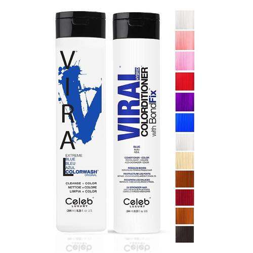 Celeb Luxury Viral Extreme Blue Colorwash Shampoo & Hybrid Blue Colorditioner Conditioner - 8.25 Oz