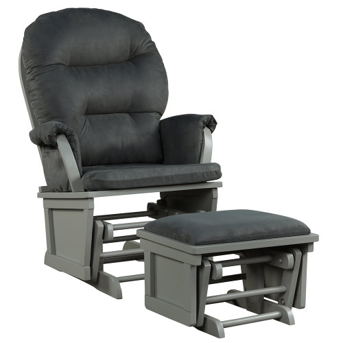 Costway Baby Nursery Relax  Rocker Rocking Chair Glider & Ottoman Set W/cushion Dark Grey