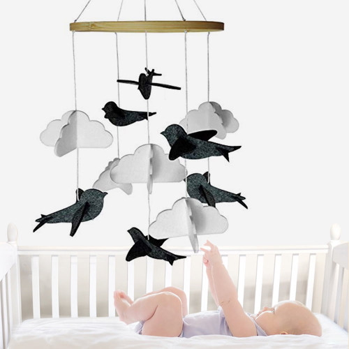 Baby Crib Mobile Birds Clouds Felt Baby Ceiling Hanging Nursery Decor