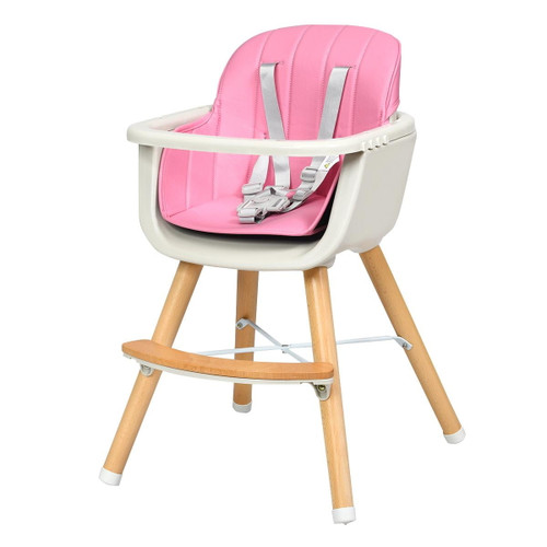 3 In 1 Convertible Baby High Chair, Toddler Dining Chair W/3-position Adjustable Food Tray, 5-point Harness & Adjustable Seat Height, Pink