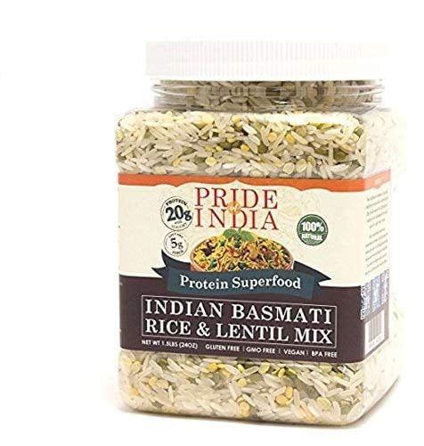 Pride Of India - Indian White Basmati Rice & Lentil Kitchari Mix - Protein Superfood, 3 Pound Jar