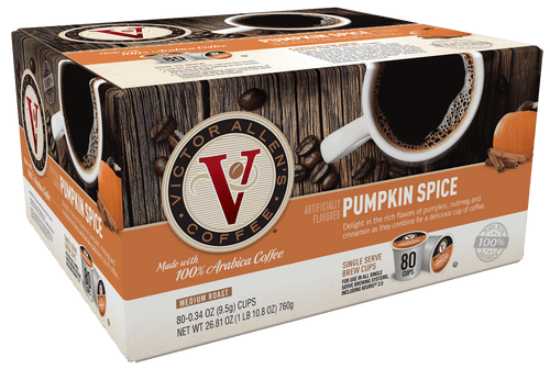 Victor Allen's Coffee Pumpkin Spice Flavored, Medium Roast, 80 Ct, Single Serve Coffee Pods For Keurig K-cup Brewers