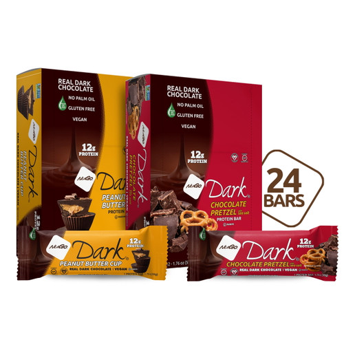 Nugo Dark Variety - Pretzel And Sea Salt 12 Bars & Peanut Butter Cup 12 Bars, Vegan, 200 Calorie, Gluten Free, 24 Ct
