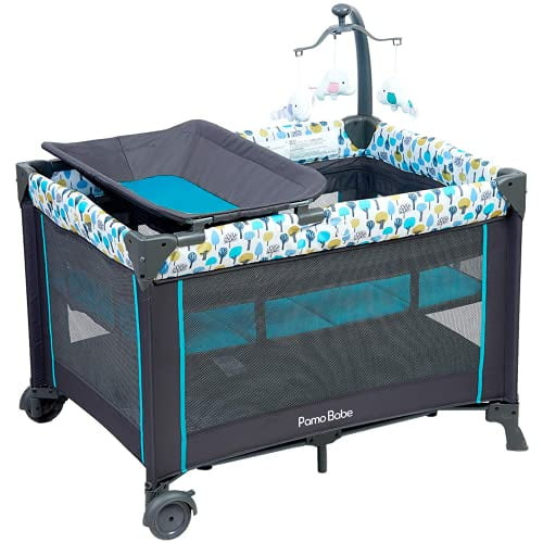 Pamo Babe Bassinet Nursery Center Play Yard Crib, Blue And Green