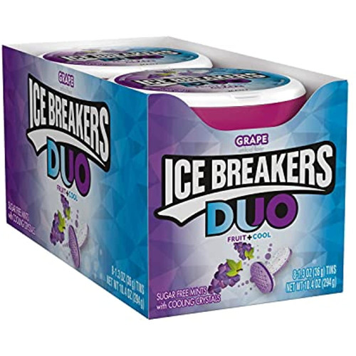 Ice Breakers Duo Grape Flavored Sugar Free Breath Mints, 1.3 Oz Tins (8 Count)