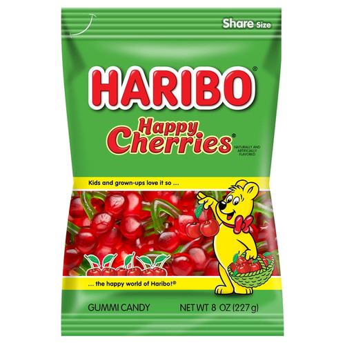 Haribo Happy Cherries Gummi Candy, Pack Of 1 8oz Peg Bag