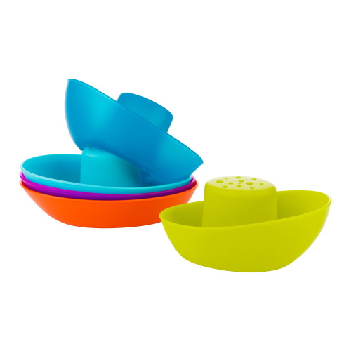 Boon Fleet Colorful Stacking Boats Bath Toys For Toddlers With Drain Holes, 5 Pack