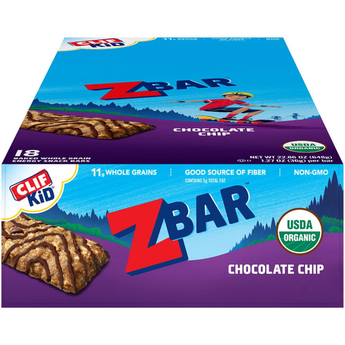 Clif Kid Zbar, Energy Snack Bars Organic, Chocolate Chip, 18 Ct, 1.27 Oz
