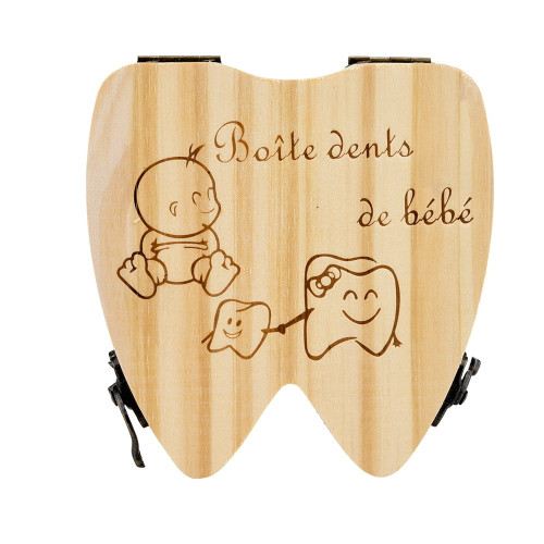 Siaonvr French Kids Tooth Box Organizer Baby Save Milk Teeth Wood Storage Box