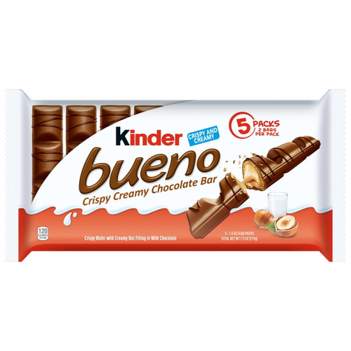 Kinder Bueno Milk Chocolate And Hazelnut Cream, 2 Individually Wrapped Chocolate Bars Per Pack, Great Holiday Treats, 1.5 Oz Each, 5 Pack