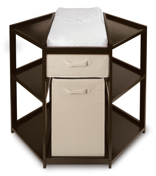 Badger Basket Diaper Corner Baby Changing Table With Hamper And Basket, Espresso, Includes Pad