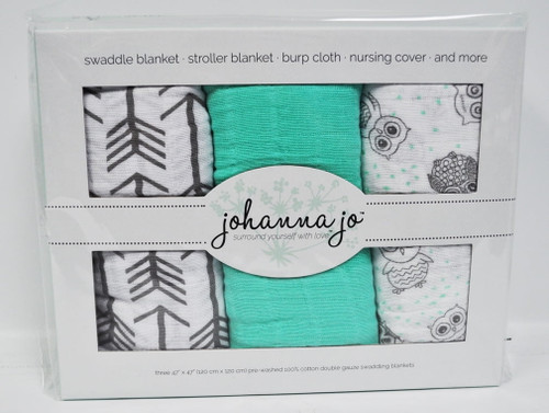 Baby Swaddle Blanket Pack Of 3 In Gray & Green Arrows & Owls
