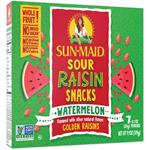 Sun-maid Fruity Raisins Snacks For Kids | Sour Watermelon | 0.7 Ounce | Pack Of 7 | Whole Natural Dried Fruit | No Artificial Flavors | Non-gmo
