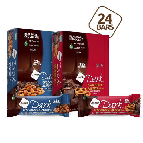 Nugo Dark Variety - Pretzel W/ Sea Salt 12 Bars & New! Chocolate Almond With Sea Salt 12 Bars, 12g Vegan Protein, 200 Calorie, Gluten Free, 24 Count