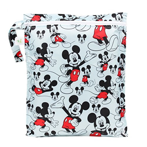 Bumkins Disney Mickey Mouse Waterproof Wet Bag, Washable, Reusable For Travel, Beach, Pool, Stroller, Diapers, Dirty Gym Clothes, Wet Swimsuits, Toiletries, Electronics, Toys, 12x14