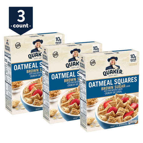 Quaker Oatmeal Squares, Brown Sugar, 14.5 Oz Boxes, 3 Ct