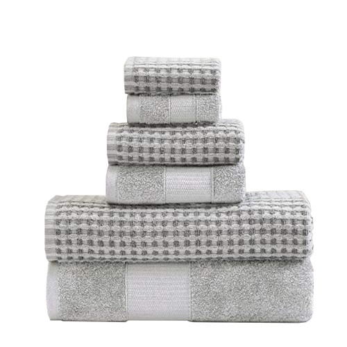 Porto 6 Piece Dual Tone Towel Set With Jacquard Pattern The Urban Port, Light Gray