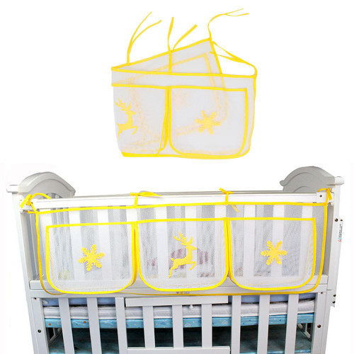 Fovolat Baby Crib Hangings Mesh Bag-household Storage Diapers With 3 Separated Pockets-multifunctional Cartoon Design Diapers For Baby Crib