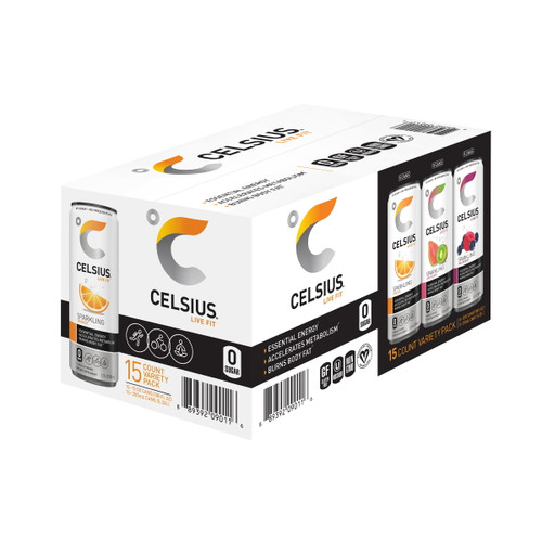 Celsius Sparkling Fitness Drink, Variety Pack, 12 Fl Oz, 15-count