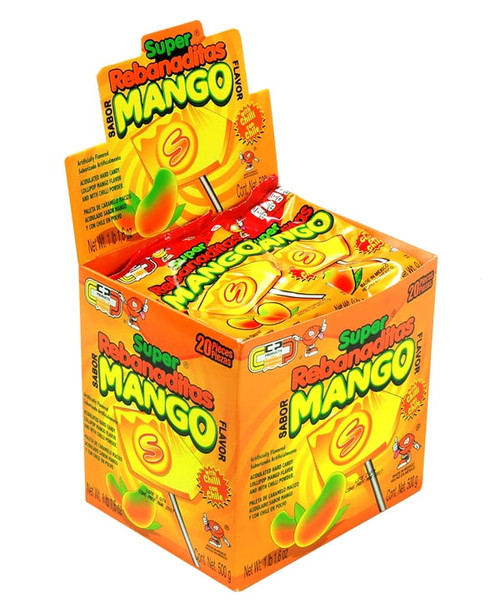 Super Rebanaditas Sabor Mango Lollipop Candy With Chilli 20pc Display