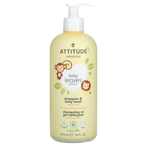 Baby Leaves Science, Shampoo & Body Wash, Pear Nectar, 16 Fl Oz (473 Ml), Attitude