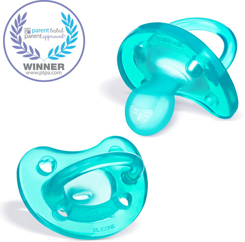 Chicco Physioforma Silicone One-piece Orthodontic Pacifier 16-24m Teal 2pk