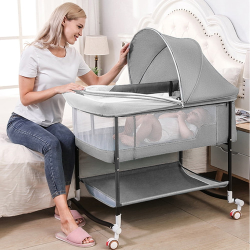 Bioby 4 In 1 Baby Bassinet,portable Infant Bedside Crib For Newborn With Storage Basket And Wheel