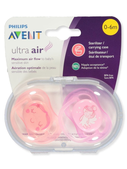 Avent 2-pack Orthodontic Ultra Air Pacifiers - Pink, 0 - 6 Months