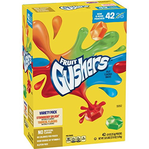 Fruit Gushers, Strawberry Splash And Tropical, 0.9 Ounce (pack Of 42)