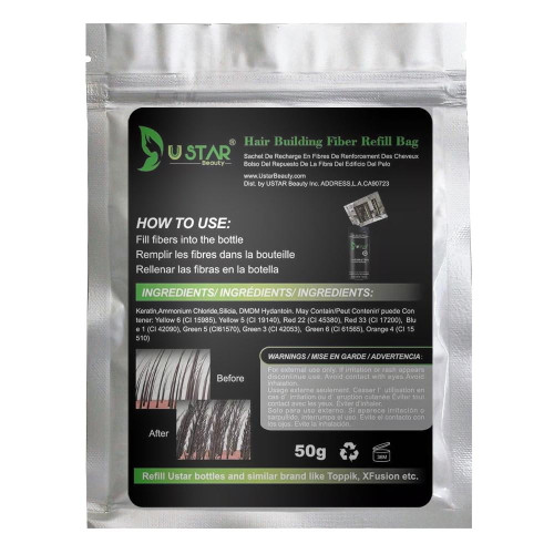 Ustar Hair Building Fibers Refill Bag 50g - Black