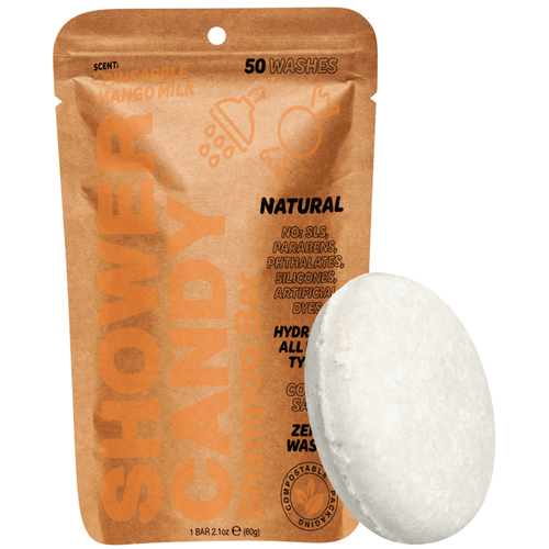 Shower Candy Pineapple Mango Milk Shampoo Bar - Extra Lather - Natural, Plant-based Ingredients - Plastic-free - Zero Waste Compostable Pouch - Phthalate And Paraben-free, Travel Friendly Shampoo Bars